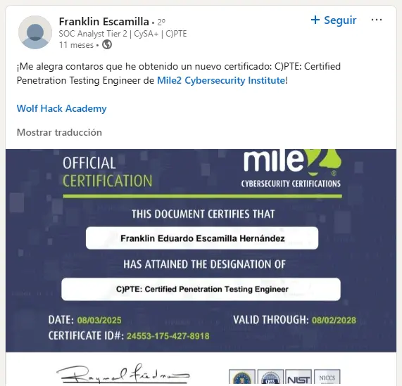 Franklin, alumno Wolf Hack Academy
