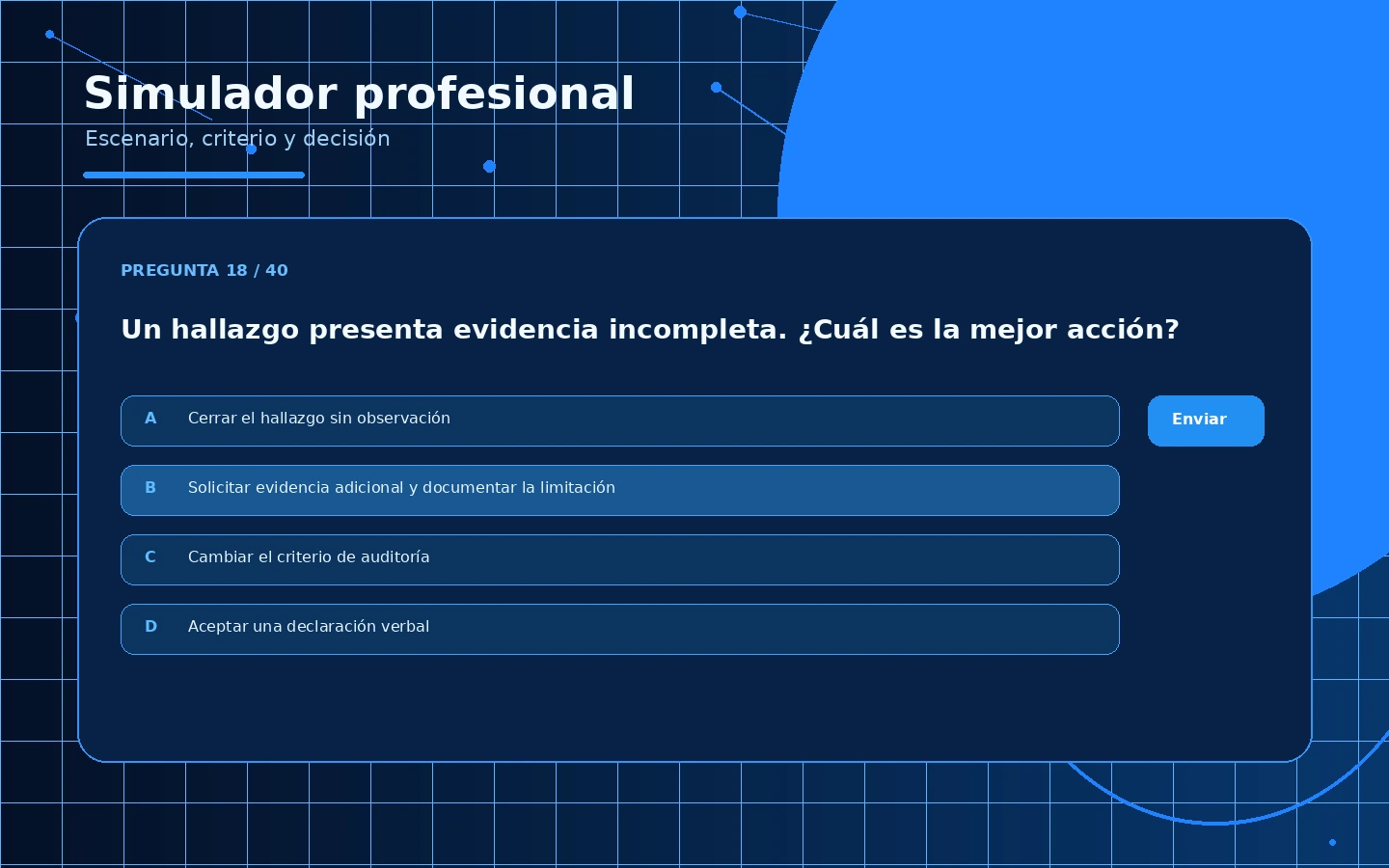 Escenario y opciones de un simulador